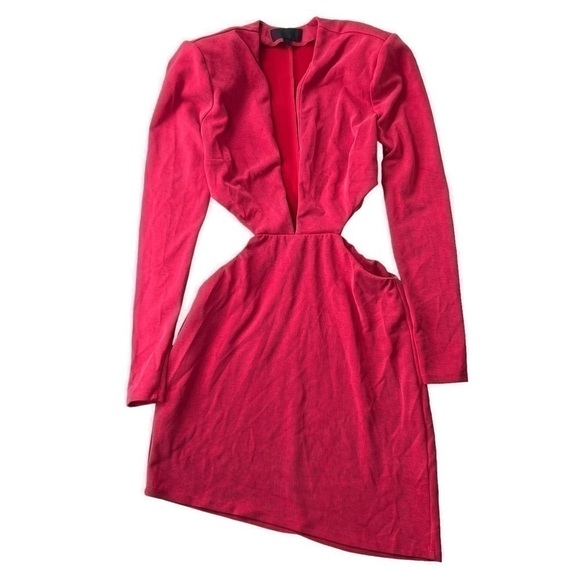 Michael Costello Beautrix Cut Out Long Sleeve Mini Dress in Red Size XS - Picture 4 of 11